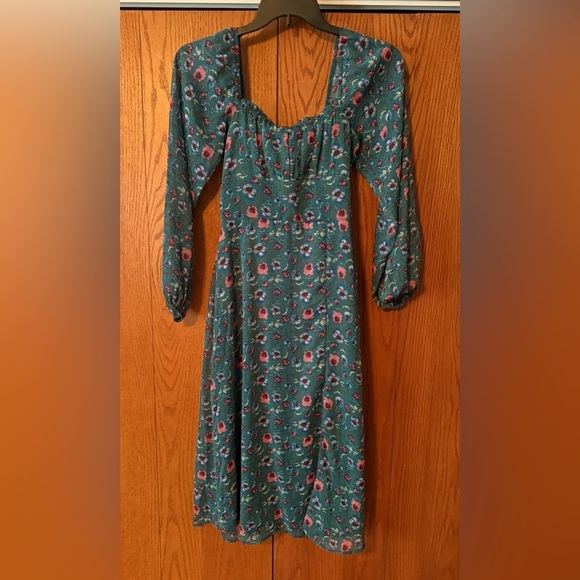 Francesca's Collections Green Boho Cottage Dress Size Small No Stretch Midi Zip - Picture 2 of 15